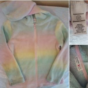 Beautees Knitworks: rainbow zip hoodie with faux fur 10/12